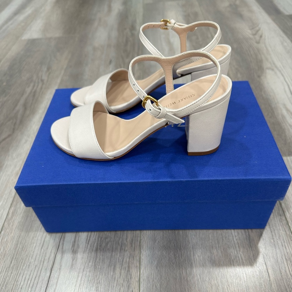 Stuart Weitzman Cream Block Heel Sandals